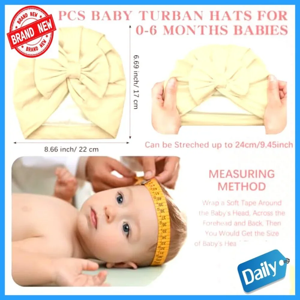 Newborn Satin Bonnet Set 0-6 Months Stretchy Turban Hats with Bow